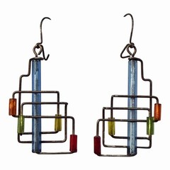 VTG Barbie Levy Barb Wire Art Pierced Dangling Earrings Abstract 1980s Kimball