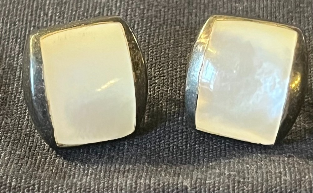Vintage earrings rectangular white mother of pearl inlay 925 Silver