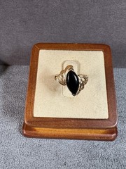 Vintage Marquise Black Onyx Cocktail Ring 14K Yellow Gold, Size 5.5 2.7 Grams