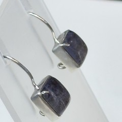 Sterling Amethyst Gemstone Square Cabochon Kidney Wire Vtg earrings 925 Nepal