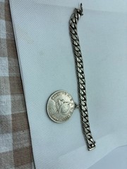 Vintage Mexican 925Silver Cuban Curb Link Bracelet 1930s-1940s With Panama Medal