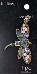 Dragonfly Pendant Abalone & Rhinestones Nickel Free Hildie & Jo