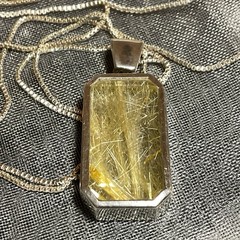 Vtg Golden Straw Rutilated Quartz Pendant Sterling Silver Necklace Box Chain 24”