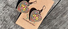 Beautiful vintage style heart earrings with flowers and birds. simple boho heart