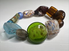 Vintage Art Glass Large Bead Stretchable Multicolored Bracelet