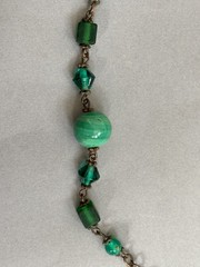 Antique Vintage Early Art Deco Czech Flapper Necklace Green Glass Beads Beaded