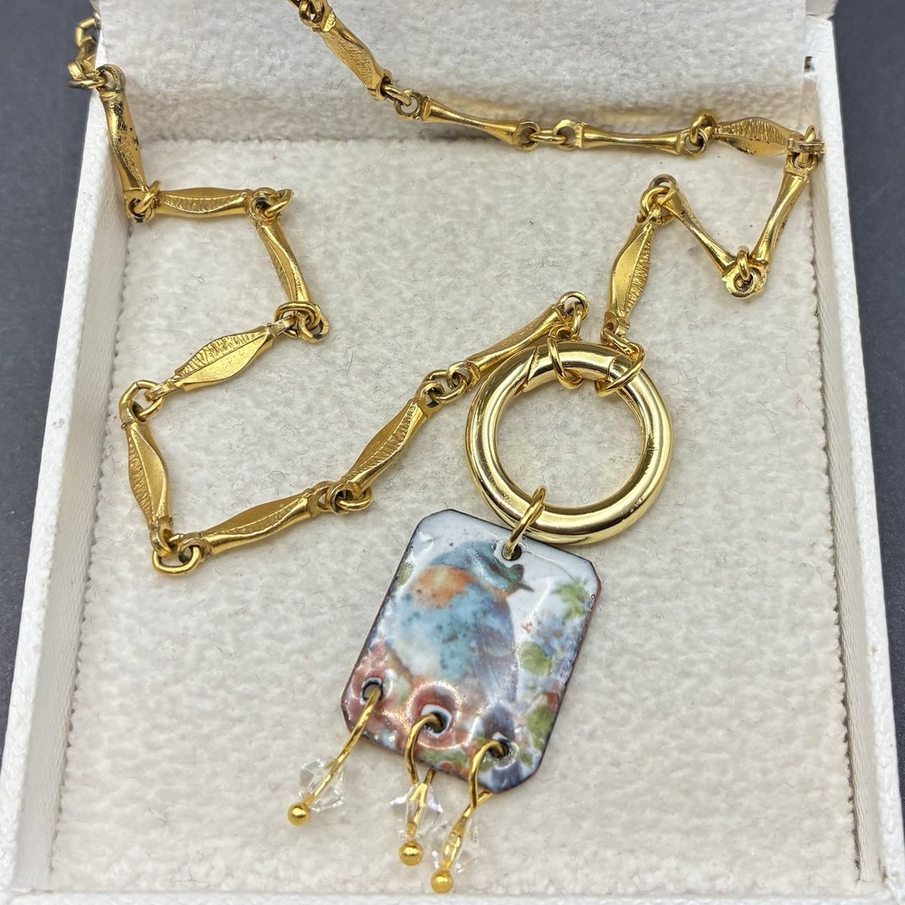 Hard to Find BLUEBIRD of Happiness, Vtg Gold Plated Napier Chain Necklace, OOAK