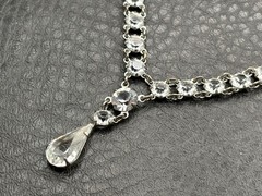 Vintage Art Deco Open Back Crystal Tennis Necklace Silver Tone Y Drop Choker