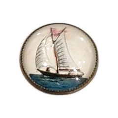ANTIQUE Bubble DOMED Glass BRIDLE BROOCH REVERSE PAINTED Ship Maritime Oceanic