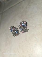Vintage Hollycraft Twist On Earrings With Colorful Rhinestones 1950s