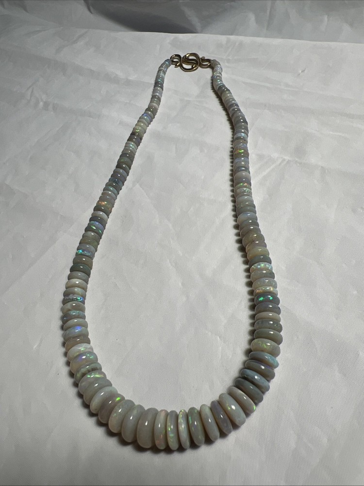 Graduating Strand Genuine Natural Opal Beads 14k Gold Clasp Estate 17.75” -24.2g