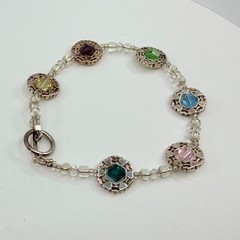 Multicolor Crystal Beaded Bracelet Silver Tone Boho Layering Statement Jewelry