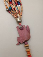 Vtg Wood Beaded Animals Necklace 31.8″