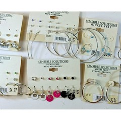 Sensible Solutions Vintage Y2K Deadstock Earring Lot Silver Hoops Studs 7 Cards