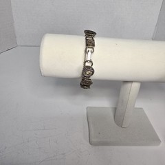Vintage Victorian Era Antique Button Bracelet Mixed Metal Amber Glass Charm