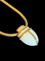 Vintage MONET White Enamel SCARAB Snake Chain SIGNED Gold Tone Necklace 14.5”