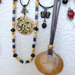Lot Of Black Stone Gothic Necklaces 16 Owl Choker Vintage