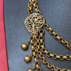 Vintage Brass Filigree Festoon Bib Necklace Victorian Revival Hollow Ball Drops