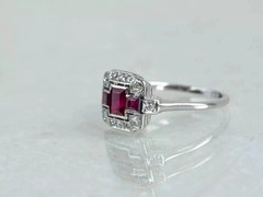 2Ct Art Deco Style Lab Created Ruby & Diamond Wedding 14K White Gold Finish Ring