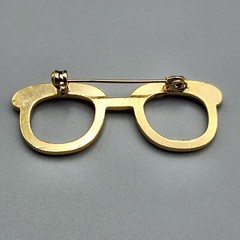 Vtg Horn Rimmed Glasses Brooch Scatter Pin Eye Glasses Clear Rhinetone Gold Tone