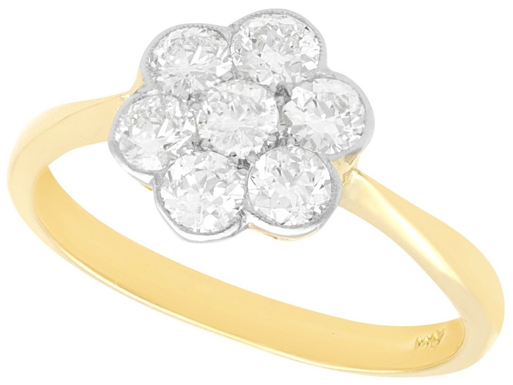 Antique 1.05Ct Diamond and 18k Yellow Gold Cluster Ring Circa 1930