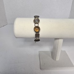 Vintage Victorian Era Antique Button Bracelet Mixed Metal Amber Glass Charm