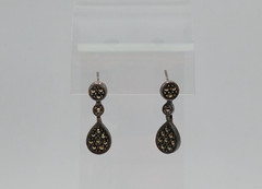 VTG 925 MC Teardrop Marcasite Earrings 1in Drop Sterling Silver 3gtw New Backs