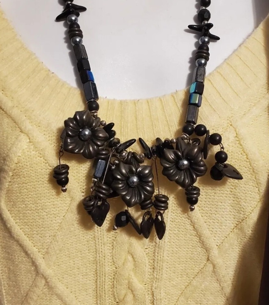 Vintage Roxsann Chunky Charm Necklace 1980s Designer Floral Multitone EXCELLENT