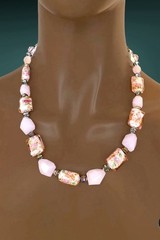 Retro Baby Pink Glass Lampwork Beads Casual Everyday Necklace Earrings Jewelry