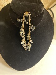 Gold Tone Chain Bracelet with Beaded Dangle Charms Black and White Unbranded VTG