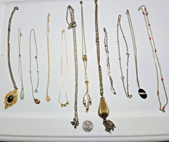 Vintage Lot 12 Costume Jewelry Pendants with Chains Unique Assortment! NICE!