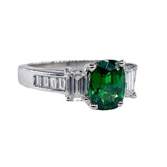 Vintage GIA 2.46ctw Natural Green Cushion Cut Tsavorite Diamond Platinum Ring