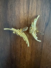 Vintage 1980s Maximalist Brutalist Ear Climbers Gold Plated Tubes Hematite Clip