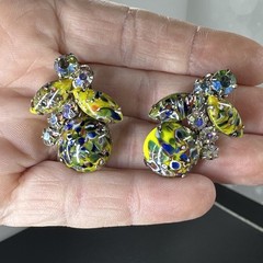 Juliana D&E Millefiori Harlequin AB Rhinestone Earring Set 2689 Brooch 3148 RARE