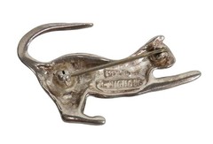 R Nichols Cat Stretching Sterling Silver Pinback Brooch