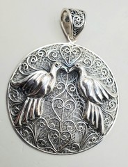 925 Sterling Silver Indonesia GEMALA JEWELRY Love Birds Filigree Pendant 14.5 Gr