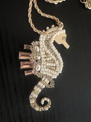 Betsey Johnson White Pearl Seahorse Earrings and Necklace Set – Rare – O4
