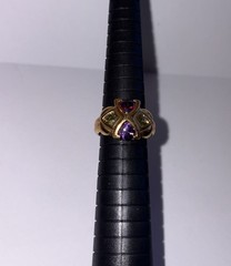 Purple Amethyst & Green Stone Ring Gold Plated Sterling Silver 925 Size 7