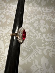Vintage Jolie Gabor Faux Ruby and Cubic Zirconia Cocktail Ring Size 6