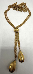 ESTATE VINTAGE GOLD TONE LARIAT CHAIN TEXTURED BEAD TASSEL NECKLACE 14″