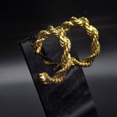 Gold Tone Twisted Rope Hoop Earrings Vintage 1970s 1980s Costume Jewelry