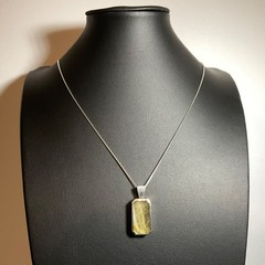 Vtg Golden Straw Rutilated Quartz Pendant Sterling Silver Necklace Box Chain 24”