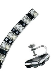 Vtg Art Deco Rhinestone Rhodium Plated Necklace Bracelet Earrings Set