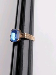Vintage Art Deco UNCAS Faceted Blue Glass Rhinestone Gold Filled Ring sz 6.25