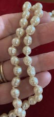 Vintg Long Cultured Freshwater Pearl Necklace Hand Knotted 41” PAT Button Clasp