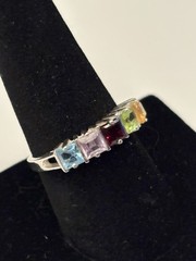 925 Sterling Silver Size 9 Ring Citrine, Emerald, Garnet, Amethyst, Topaz 3.4g