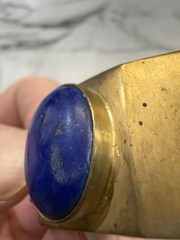 VINTAGE 7 1/2” Long LAPIS LAZULI GEMSTONE BRASS BRACELET Stone 7/8” X 5/8” Oval!