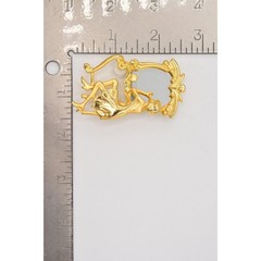 Vintage Vanity Mirror Pin Brooch Woman Beauty Brushed Gold Retro NOS 1980s BinA3