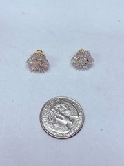Vintage 10k Yellow Gold 1.00ct Diamond Snowflake Pierced Post Stud Earrings