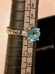 Petite 14k Solid White Gold Natural Blue Topaz and Diamond Ring Size 5